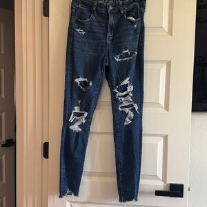 American Eagle Outfitters Distressed Dark Blue Skinny Jeans